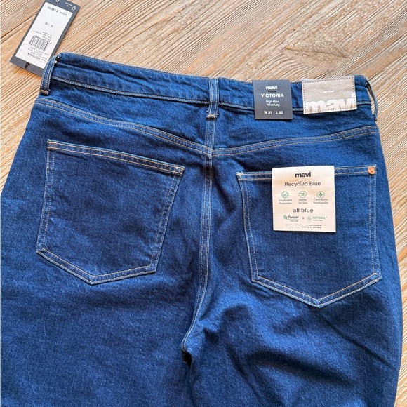 Mavi Victoria High-Rise Wide Leg Solid Deep Recycled Blue Relaxed Jeans 31/32 - Picture 3 of 10